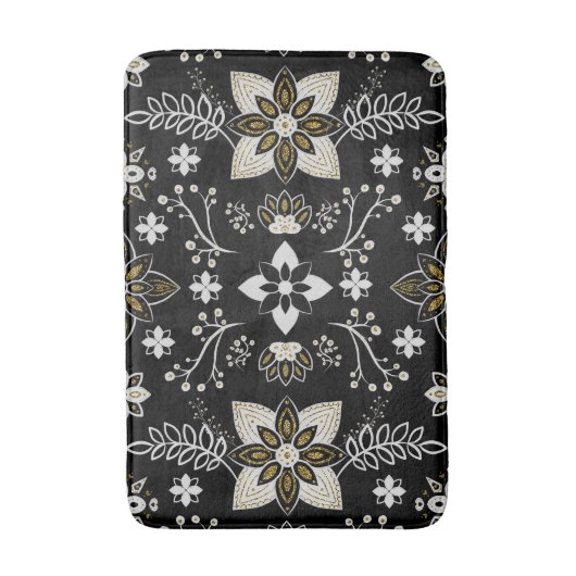 Ornate black and white floral pattern  badematte (Vorderseite Vertikal)