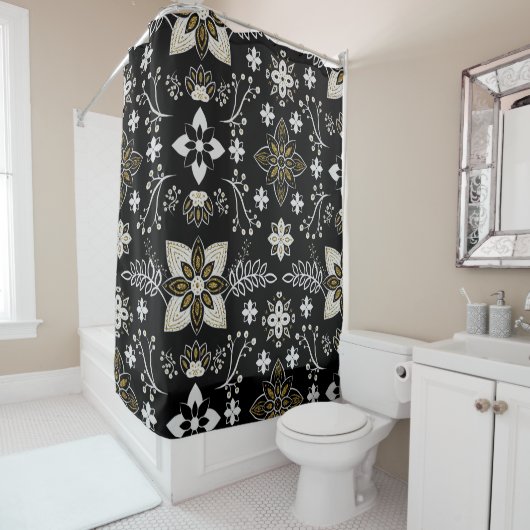 Ornate black and white floral pattern  duschvorhang (Beispiel)