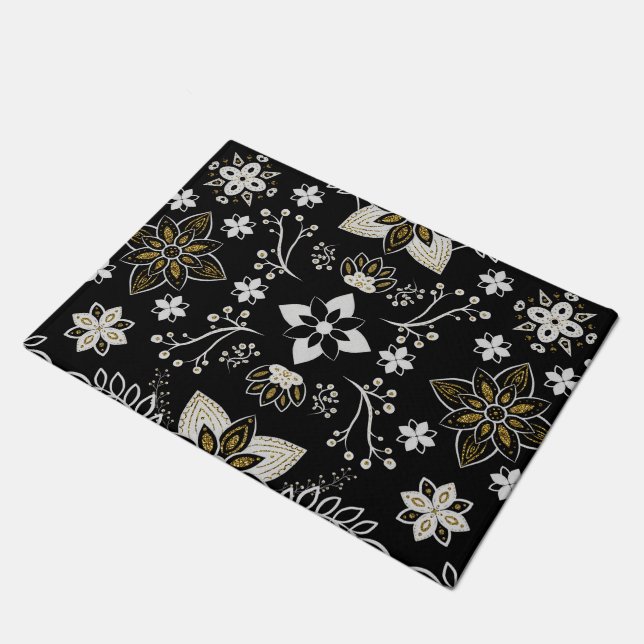 Ornate black and white floral pattern  fußmatte (Schrägansicht)