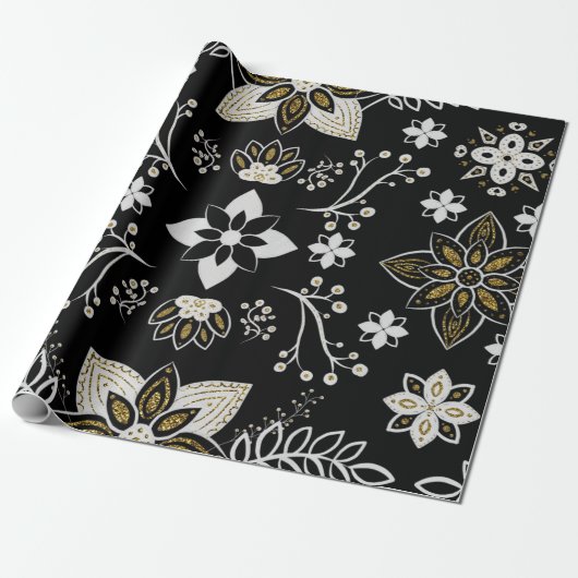 Ornate black and white floral pattern  geschenkpapier (Ungerollt)