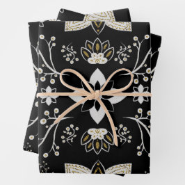 Ornate black and white floral pattern  geschenkpapier set
