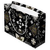 Ornate black and white floral pattern  große geschenktüte (Rückseite Schrägansicht)
