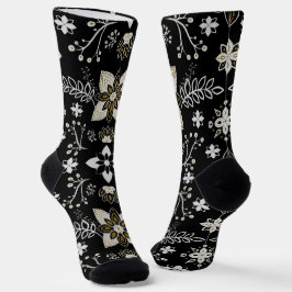 Ornate black and white floral pattern  socken