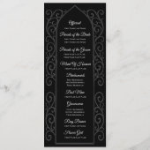 Ornate black and white Gothic Wedding Program Menükarte (Rückseite)