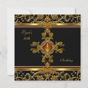 Ornate Black Gold Amber Juwel 30. Geburtstag Einladung