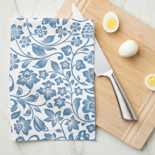 Ornate Blue and White Floral Vines Pattern Geschirrtuch (Viertel Falte)