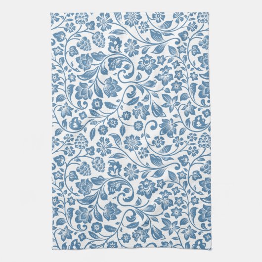 Ornate Blue and White Floral Vines Pattern Geschirrtuch (Vertikal)
