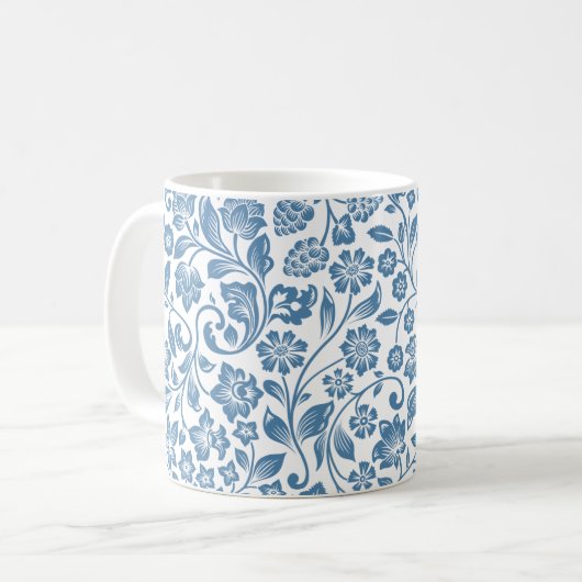 Ornate Blue and White Floral Vines Pattern Kaffeetasse (Vorderseite Links)