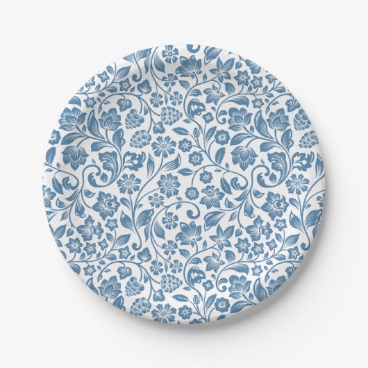 Ornate Blue and White Floral Vines Pattern Pappteller (Vorderseite)