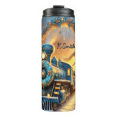 Ornate Blue Festive Train Journey Thermosbecher (Vorderseite)