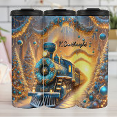 Ornate Blue Festive Train Journey Thermosbecher