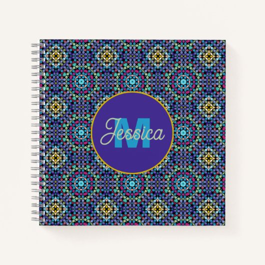 Ornate Blue Geometric Mosaic Pattern Personalised Notizblock (Vorderseite)