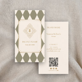 Ornate Blue Harlequin Gold Vintage Monogram QR  Visitenkarte
