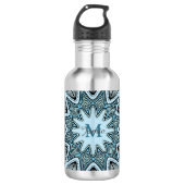 Ornate Blue Monogram Mandala Personalised Edelstahlflasche (Vorderseite)