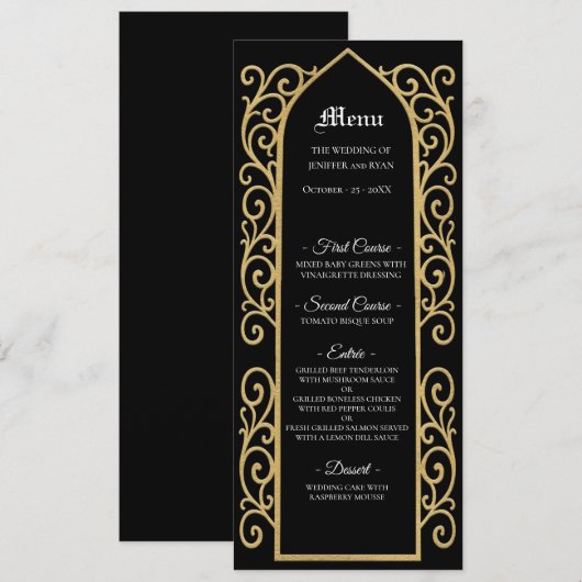 Ornate border black and gold Gothic Wedding Menu Menükarte (Vorne/Hinten)