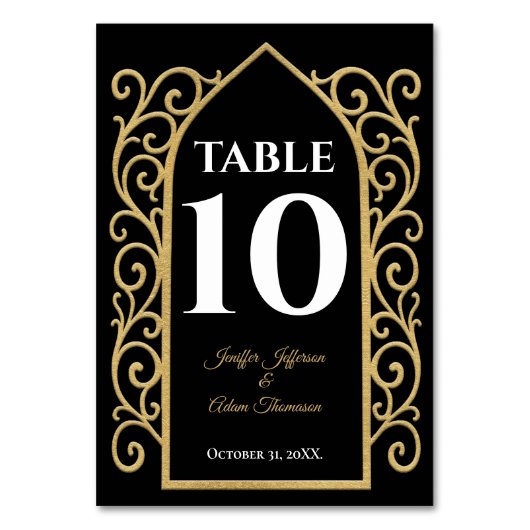 Ornate border black and gold Gothic Wedding Tischnummer (Vorderseite)