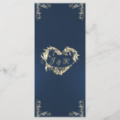 Ornate Border & Heart Monogram - Blau Menükarte (Rückseite)