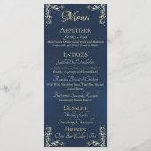 Ornate Border & Heart Monogram - Blau Menükarte (Vorderseite)