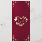 Ornate Border & Heart Monogram - Burgunderrot Menükarte (Rückseite)