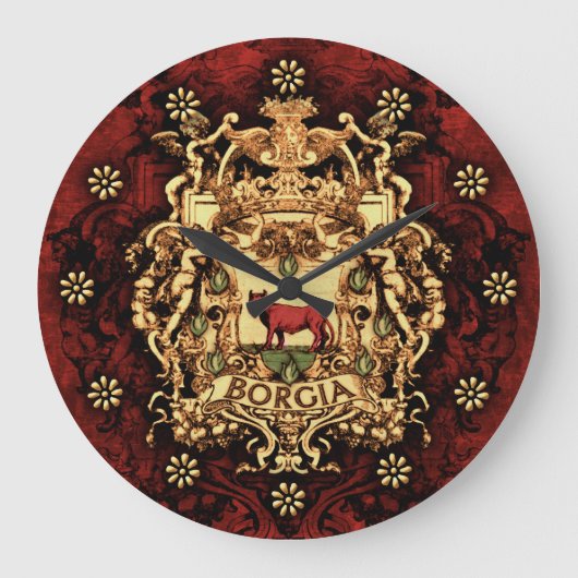 Ornate Borgia Coat Of Arms Große Wanduhr (Vorderseite)