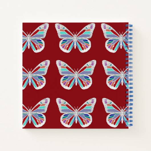 Ornate Butterflies Burgundy Pattern Monogram Notizblock (Rückseite)