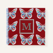 Ornate Butterflies Burgundy Pattern Monogram Notizblock (Vorderseite)