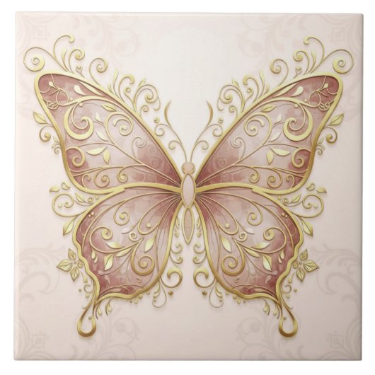 Ornate Butterfly Pat#5 Rose Gold ID1222 Fliese (Vorderseite)