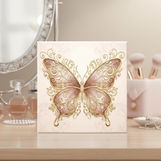 Ornate Butterfly Pat#5 Rose Gold ID1222 Fliese