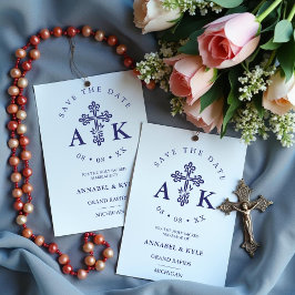 Ornate Christian Cross Minimal Wedding Save Date Gummistempel