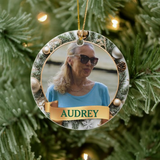 Ornate Christmas Wreath ANY Photo Tree Ornament (Baum)