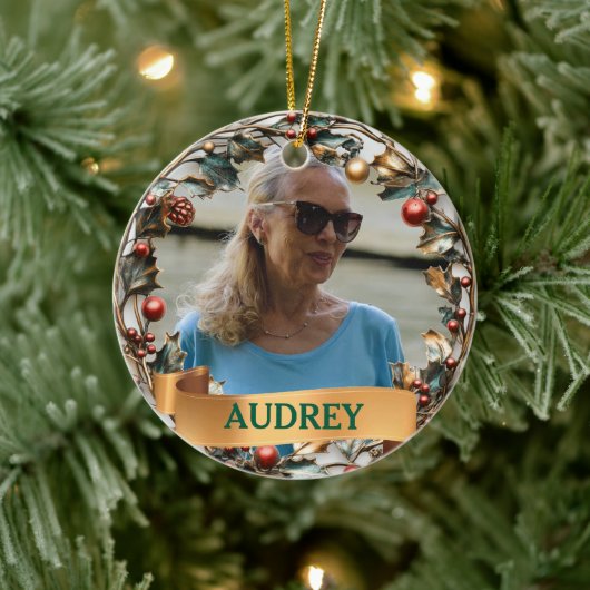 Ornate Christmas Wreath ANY Photo Tree Ornament (Baum)