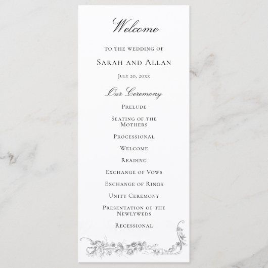 Ornate Classic French Rose Border Wedding Programm (Vorderseite)