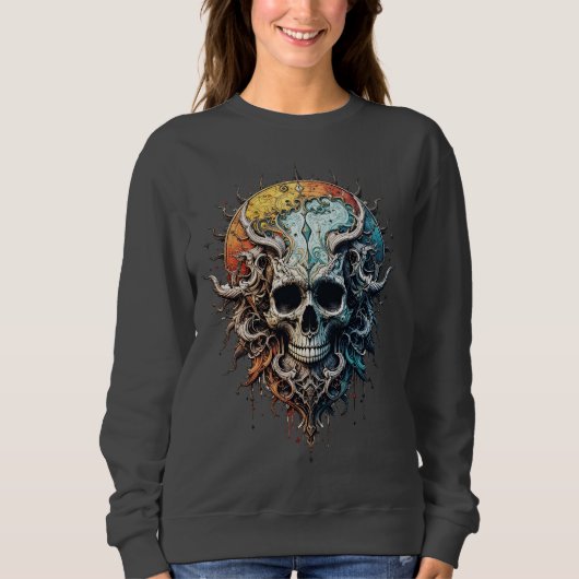 Ornate Cosmic Skull Gothic Baroque Mandala  Sweatshirt (Vorderseite)