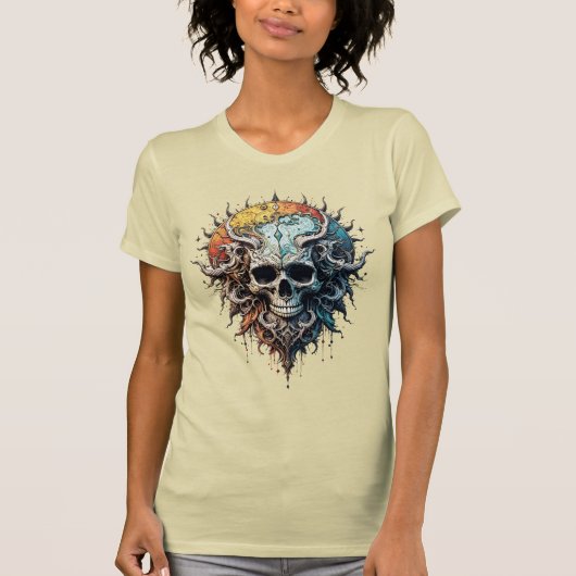 Ornate Cosmic Skull Gothic Baroque Mandala T-Shirt (Vorderseite)