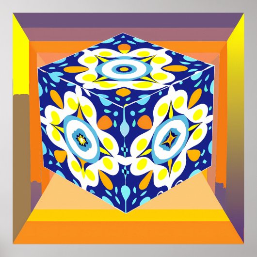 Ornate Cube: A Kaleidoscope of Patterns Poster (Vorne)