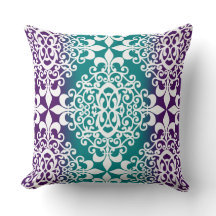 Ornate Damask Purple und Teal Ombre