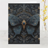 Ornate Dark Blue Butterfly with Gold Filigree  Karte (Gelbe Blume)