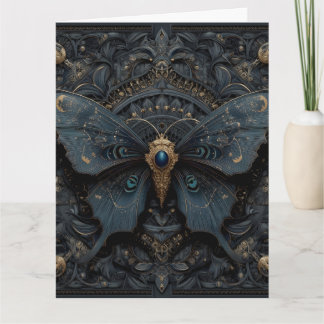 Ornate Dark Blue Butterfly with Gold Filigree  Karte
