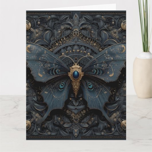 Ornate Dark Blue Butterfly with Gold Filigree  Karte (Vorderseite)