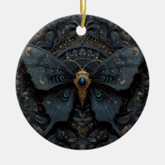 Ornate Dark Blue Butterfly with Gold Filigree  Keramik Ornament