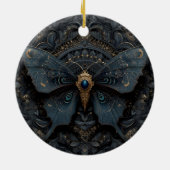 Ornate Dark Blue Butterfly with Gold Filigree  Keramik Ornament (Hinten)