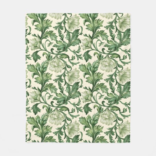 Ornate dark green acanthus leaves pattern fleecedecke (Vorderseite)