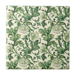 Ornate dark green acanthus leaves pattern fliese