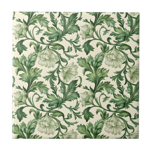 Ornate dark green acanthus leaves pattern fliese (Vorderseite)