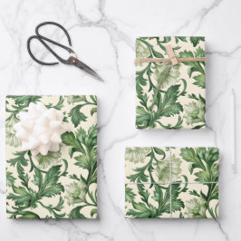 Ornate dark green acanthus leaves pattern geschenkpapier set
