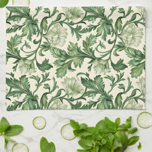 Ornate dark green acanthus leaves pattern geschirrtuch (Gefaltet)