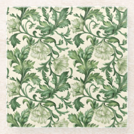 Ornate dark green acanthus leaves pattern glasuntersetzer
