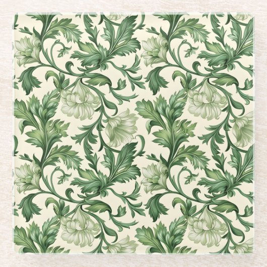 Ornate dark green acanthus leaves pattern glasuntersetzer (Vorderseite)