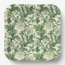 Ornate dark green acanthus leaves pattern pappteller