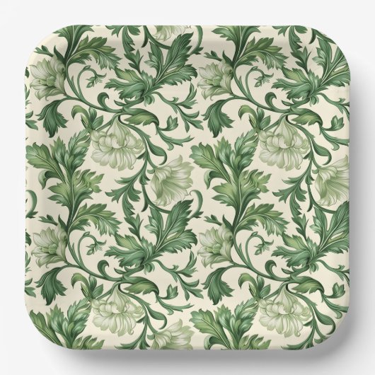 Ornate dark green acanthus leaves pattern pappteller (Vorderseite)